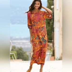 Peruvian Connection Cotton Boho Floral Resort Maximalist Maxi Dress sz XS